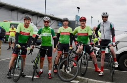 Cuchulainn CC riders L- R  Mick Sheridan Jimmy FLynn, Paul McCartney, Peter Sharkey, Liam Dolan